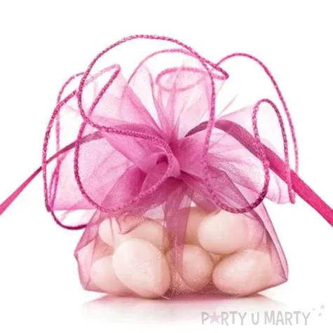 woreczki z organzy sciagane okragle rozowe ciemne partydeco 26 cm 20 szt