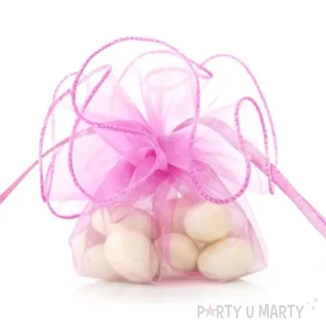 woreczki z organzy sciagane okragle rozowe ciemne partydeco 26 cm 20 szt
