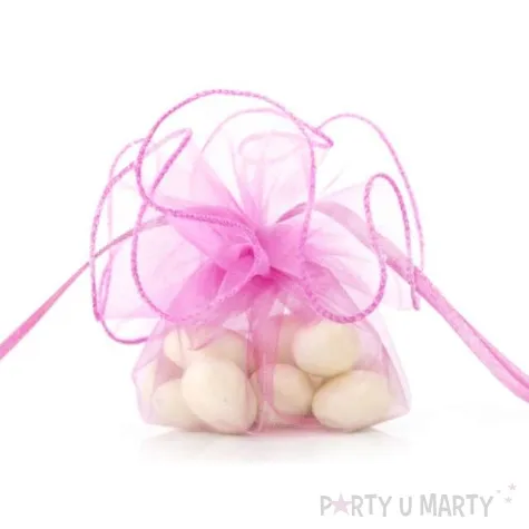 woreczki z organzy sciagane okragle rozowe ciemne partydeco 26 cm 20 szt