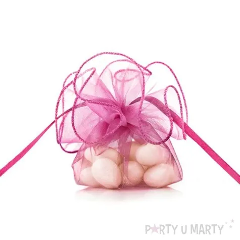 woreczki z organzy sciagane okragle rozowe ciemne partydeco 26 cm 20 szt