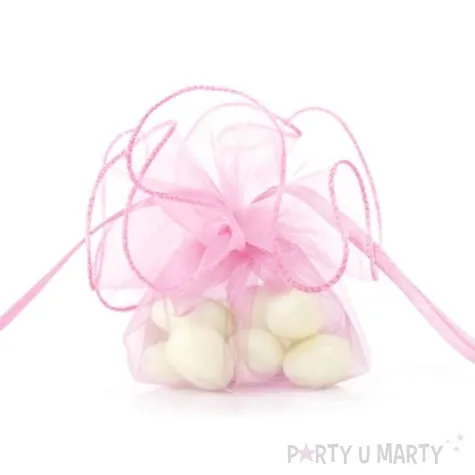 woreczki z organzy sciagane okragle rozowe partydeco 26 cm 20 szt