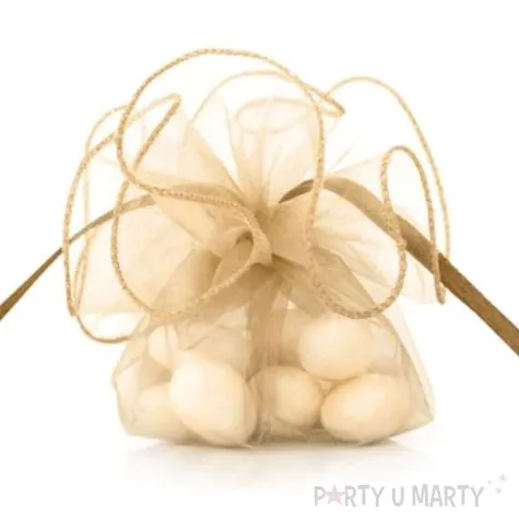 woreczki z organzy sciagane okragle zlote partydeco 26 cm 20 szt