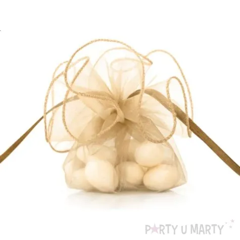 woreczki z organzy sciagane okragle zlote partydeco 26 cm 20 szt