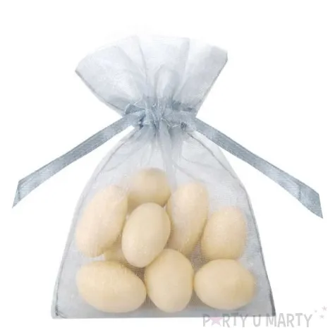 woreczki z organzy sciagane proste srebrne partydeco 10 cm 20 szt