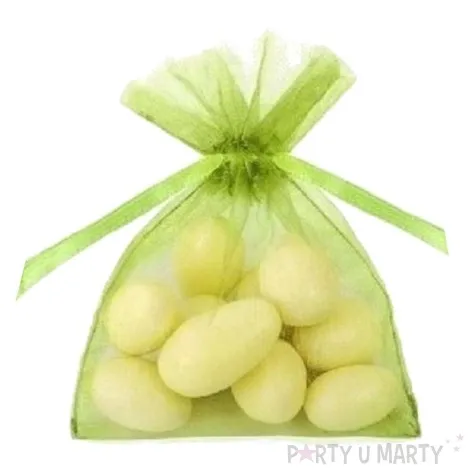 woreczki z organzy sciagane proste zielone jabluszko partydeco 10 cm 20 szt