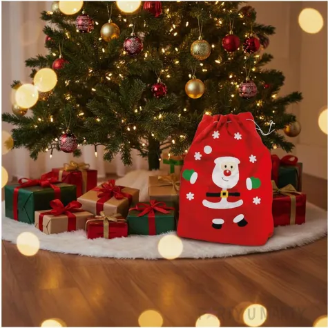 worek na prezent na mikolajki swieta bozego narodzenia mikolaj i sniezki godan 50x70 cm