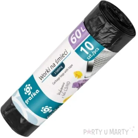 worki na smieci gratka 60l czarne z tasma ravi 10 szt