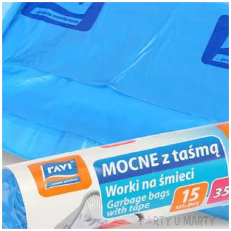 worki na smieci premium 35l niebieskie z tasma ravi 15 szt