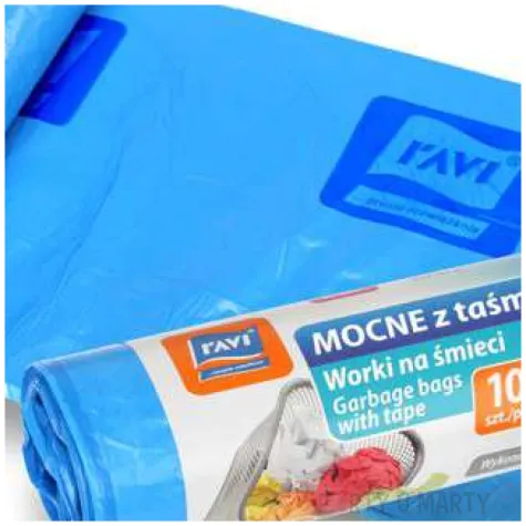 worki na smieci premium 60l niebieskie z tasma ravi 10 szt