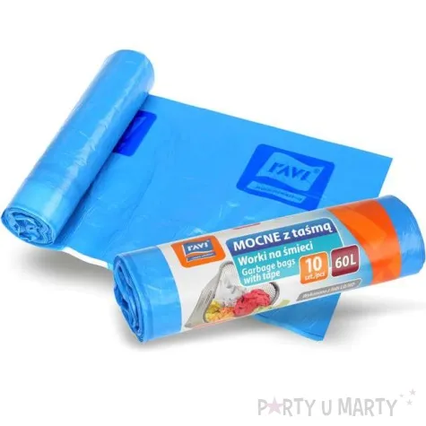 worki na smieci premium 60l niebieskie z tasma ravi 10 szt