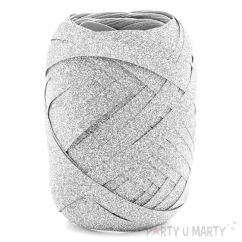wstazka do balonow brokatowa srebrna 0 5 cm x 10 m