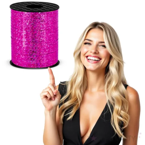 wstazka do balonow holograficzna rozowa ciemna partypal 5 mm x 225 m