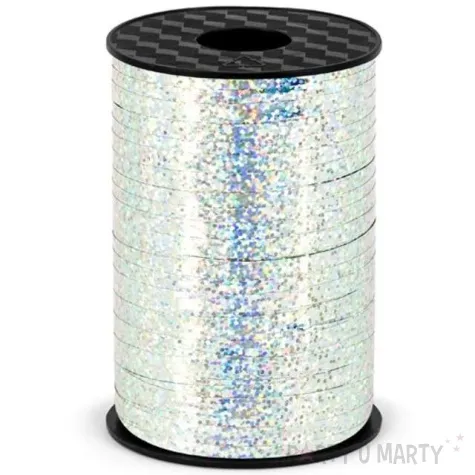 wstazka do balonow holograficzna srebrna 0 5 cm x 225 m
