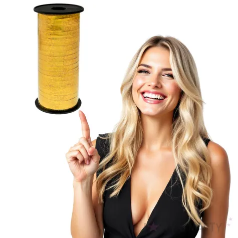 wstazka do balonow holograficzna zlota godan 5 mm 92 m