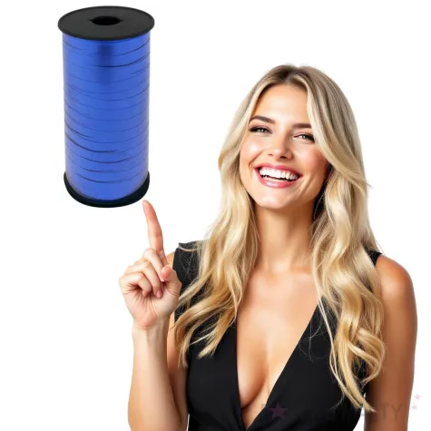 wstazka do balonow metaliczna niebieska godan 5 mm 92 m