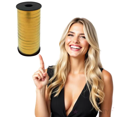 wstazka do balonow metaliczna zlota godan 5 mm 92 m