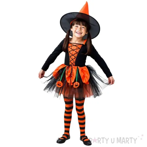 xx 1 zestaw stroj czarownica dynia zes886 122 128 rajstopy w paski 7 10 lat 2el