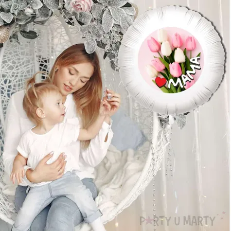 xx balon fol bialy mama i tulipany