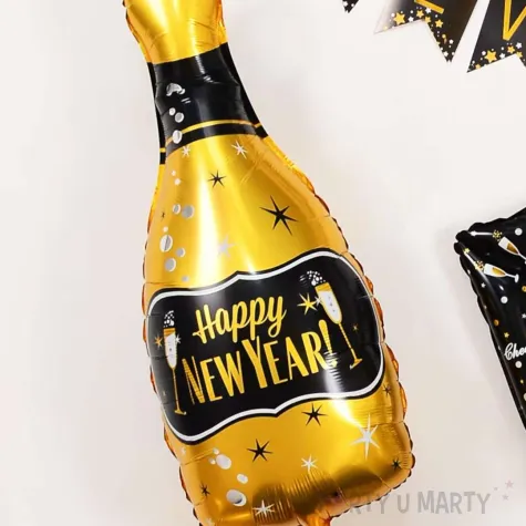 xx balon foliowy butelka zloto czarny happy newy