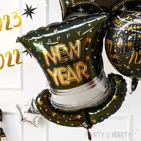 xx balon foliowy kapelusz happy new year czarny