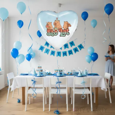 xx balon foliowy kapibary sto lat serce niebiesk