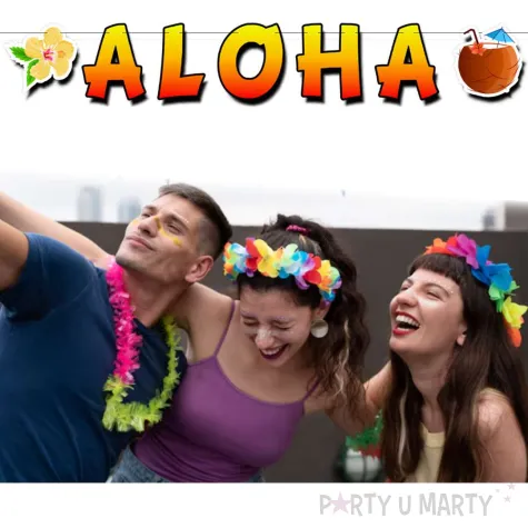 xx baner aloha z kwiatem zolto czerwona