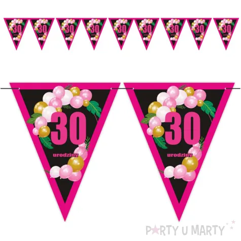 xx baner flagi 30 urodziny roz baloniki