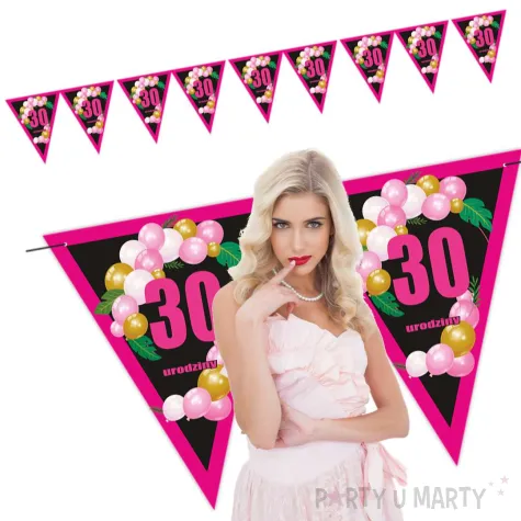 xx baner flagi 30 urodziny roz baloniki