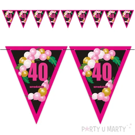 xx baner flagi 40 urodziny roz baloniki