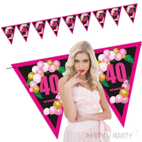 xx baner flagi 40 urodziny roz baloniki