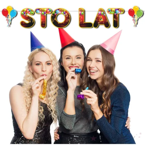 xx baner sto lat z balonami czerwono czarny