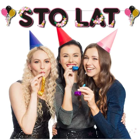 xx baner sto lat z balonikami rozowo czarny
