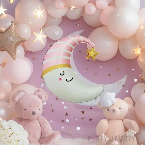 xx bfk balon foliowy ksiezyc rozowa czapeczka 56x68 cm