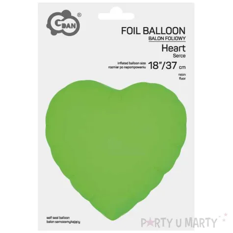 xx bfk balon foliowy serce fluor zielony 18