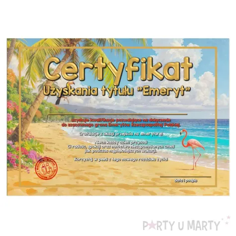 xx certyfikat uzyskania tytulu emeryt na wakacja