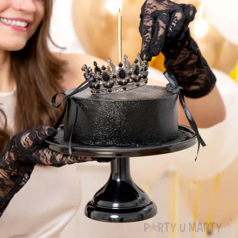 xx dekoracja na tort korona czarna z czarnymi krysztalkami 10 cm