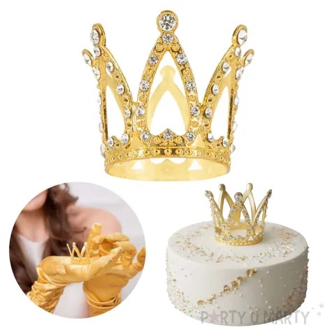 xx dekoracja na tort korona zlota ze srebrnymi krysztalkami 3 cm