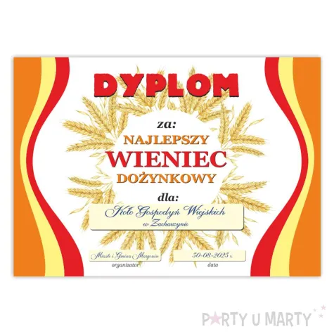 xx dyplom najlepszy wieniec dozynkowy 2
