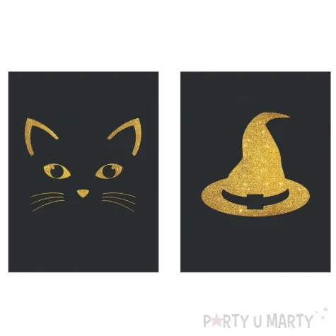 xx etykiety na butelke czarownica i kot 9 szt