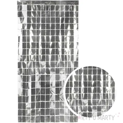 xx kurtyna party kwadraty srebrny 100x200cm
