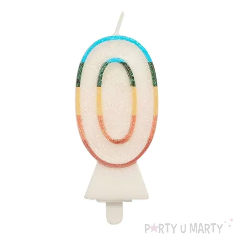 xx sc26 swieczka cyferka 0 teczowa nowy bio brokat 8 5 cm