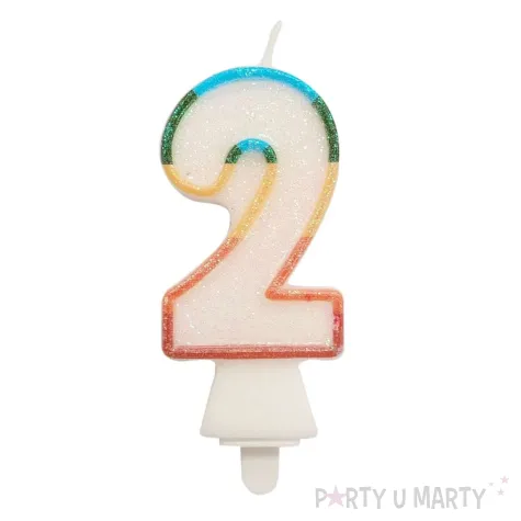 xx sc26 swieczka cyferka 2 teczowa nowy bio brokat 8 5 cm