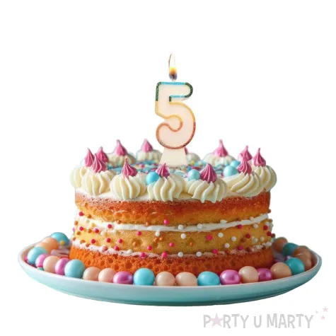 xx sc26 swieczka cyferka 5 teczowa nowy bio brokat 8 5 cm