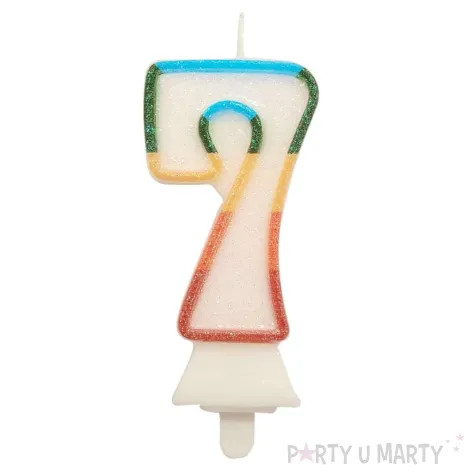 xx sc26 swieczka cyferka 7 teczowa nowy bio brokat 8 5 cm