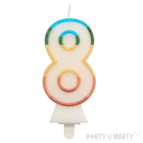 xx sc26 swieczka cyferka 8 teczowa nowy bio brokat 8 5 cm