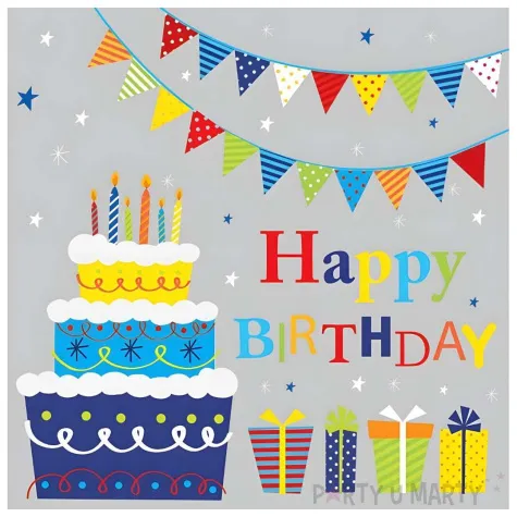 xx serwetki papierowe bday cake with gifts and garlands 33 x 33 cm 20 szt