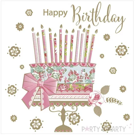 xx serwetki papierowe happy bday cake on gold stand 33 x 33 cm 20 szt