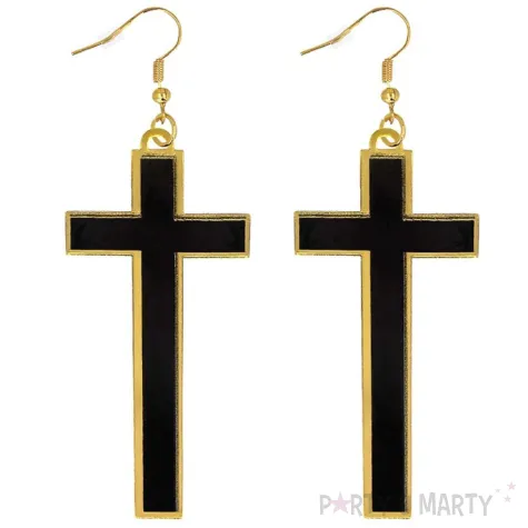 xx stai kolczyki krzyz czarno zlote