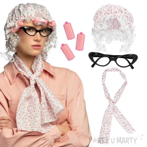 xx stai zestaw babcia czepek do spania szalik okulary walki