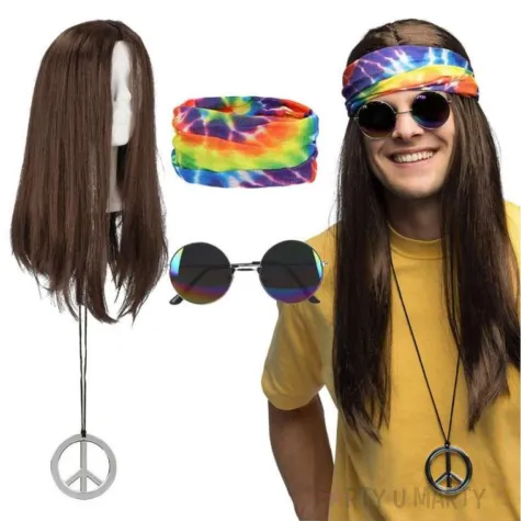 xx stai zestaw hippie john opaska okulary imprezowe peruka i naszyjnik